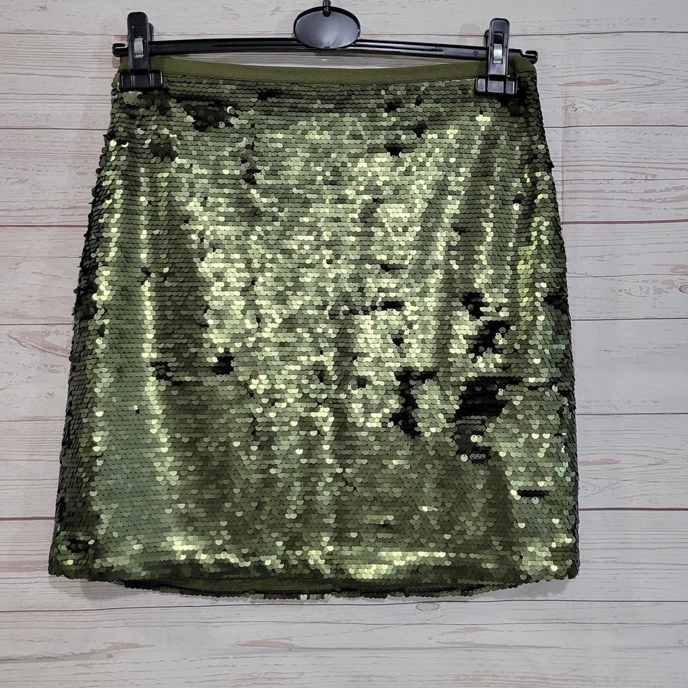 Loft All Over Sequin Skirt Womens Size 6 Green Lined Party Glam Night Out
